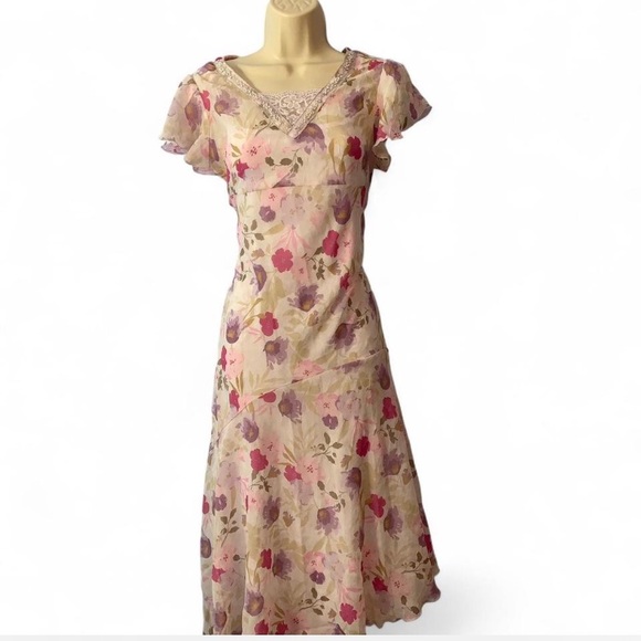 Cherokee Pink and Purple Floral Kids Midi Dress - Picture 1 of 9